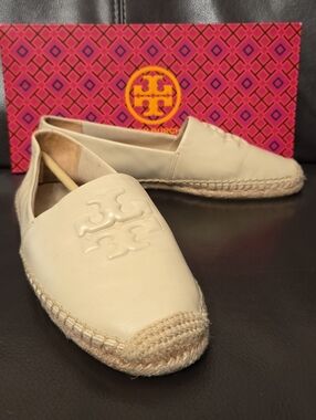 Tory Burch Everly Leather Espadrilles Nevada Retro Nappa Dulce de Leche Size 8.5